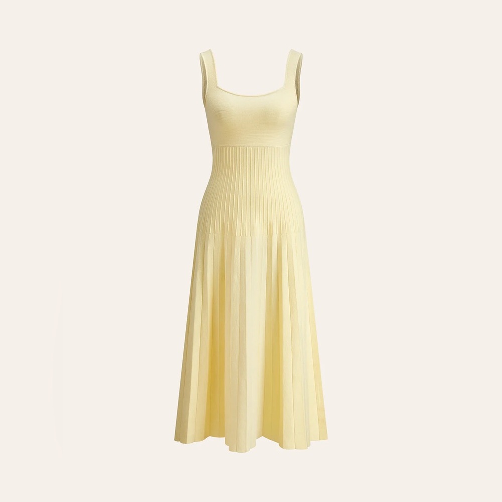 Square-Neck Ribbed Knit Dress - Commense - Picture 2 of 15